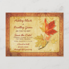 Rustikale Fall-Ahorn-Blätter Hochzeiten speichern Postkarte