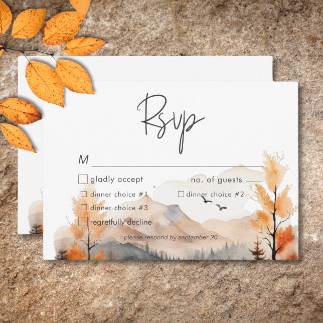 Rustikale Fall Bergkulisse Abendessen mit Aquarell RSVP Karte (Rustic Fall Mountain Scene Watercolor Dinner RSVP Card)