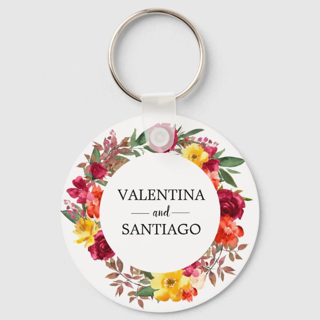 Rustikale Fall-Blütenblüte Gastgeschenk Hochzeit Schlüsselanhänger (Vorderseite)