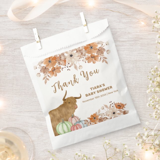 Rustikale Fall Boho Floral Highland Kuh Baby Dusch Geschenktütchen (Ausgeschnitten)