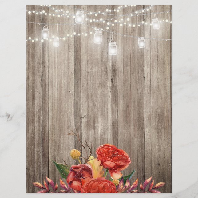 Rustikale Fall Floral & Mason Jars Scrapbook Papie (Vorderseite)