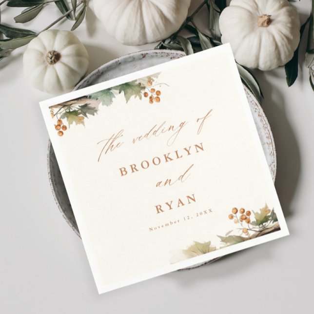 Rustikale Fall-Grüne Blätter Hochzeit Serviette (Rustic fall wedding napkins.)
