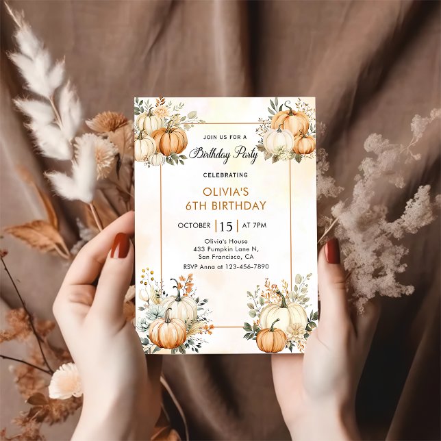 Rustikale Fall Pumpkin Floral Geburtstagsparty Einladung (Von Creator hochgeladen)