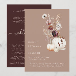 Rustikale Fall Taupe Blumenkürbis Hochzeit Programm