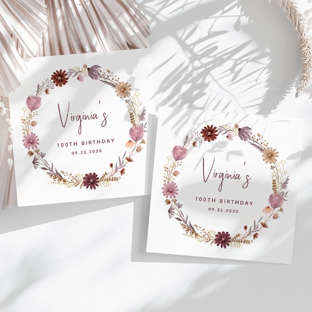 Rustikale Fall Wildblume Floral 100. Geburtstag Serviette (Von Creator hochgeladen)