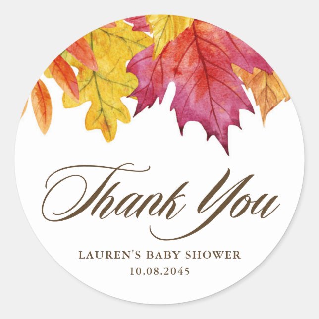 Rustikale Falling-Blätter Autumn Baby Shower Viele Runder Aufkleber (Vorderseite)