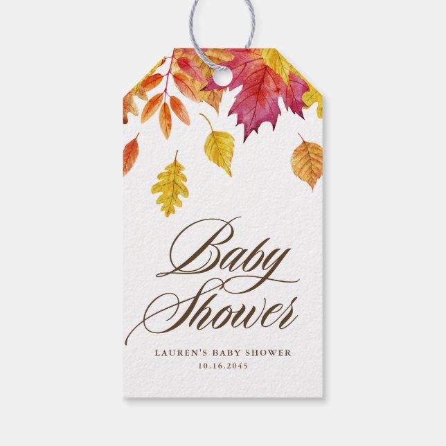Rustikale Falling-Blätter Garland Autumn Baby Show Geschenkanhänger (Rückseite)