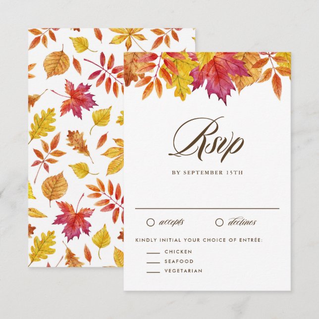 Rustikale Falling Blätter Garland Herbsthochzeit RSVP Karte (Vorne/Hinten)