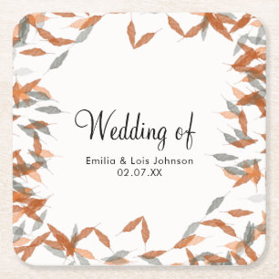 Rustikale Falling Leaf Pampas Floating Wedding Rechteckiger Pappuntersetzer