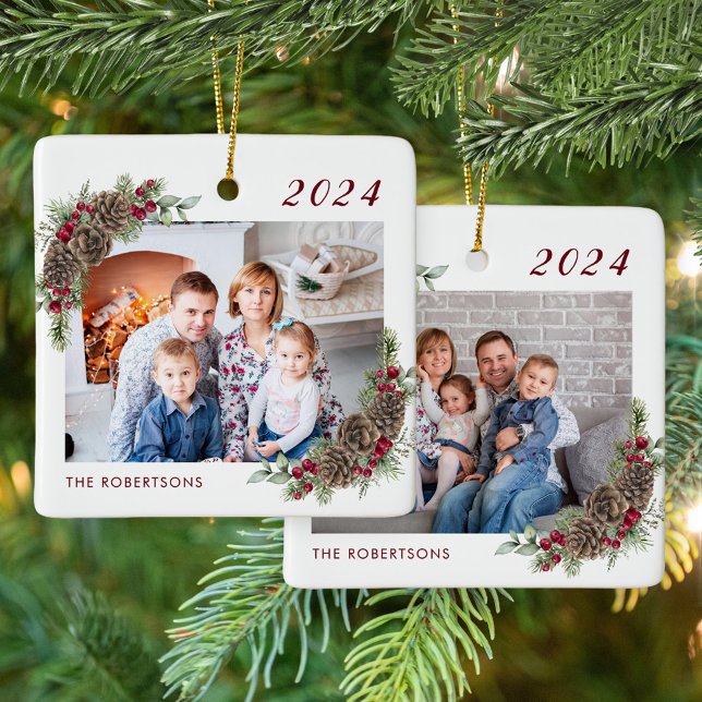 Rustikale Familie 2 Foto Weihnachten Keramikornament (Von Creator hochgeladen)