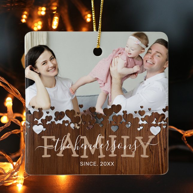 Rustikale Familie 2 Foto Weihnachten Keramikornament (Von Creator hochgeladen)