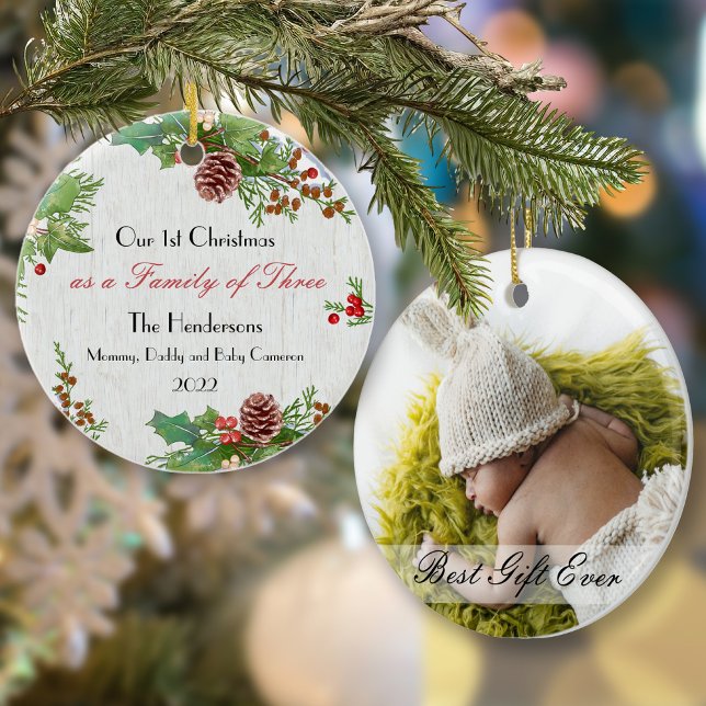 Rustikale Familie von 3 Neugeborenen 1. Weihnachts Ornament (Von Creator hochgeladen)