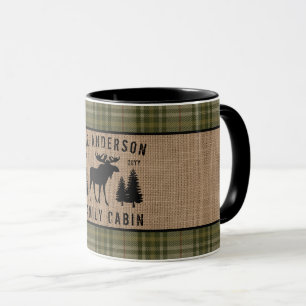 Rustikale Familienhütte Elche Kieferngrün Karier Tasse