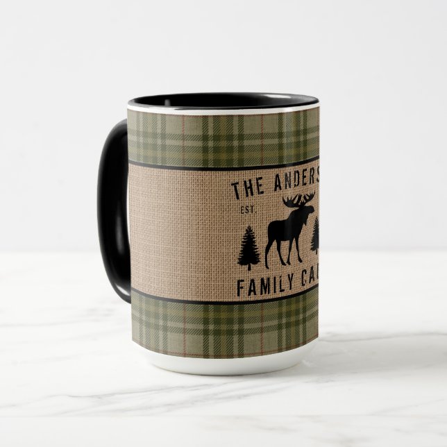 Rustikale Familienhütte Elche Kieferngrün Kariert  Tasse (Vorderseite Links)