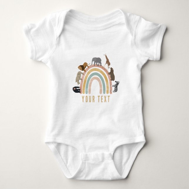 Rustikale Farben Regenbogen-Jungle-Tiere Baby Strampler (Vorderseite)
