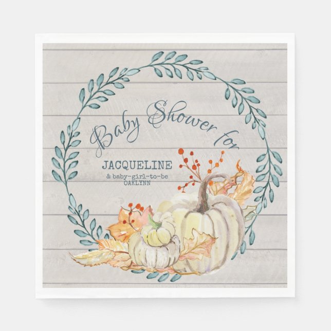 Rustikale Farm Fall Wreath n Pumpkin Baby Shower Serviette (Vorderseite)