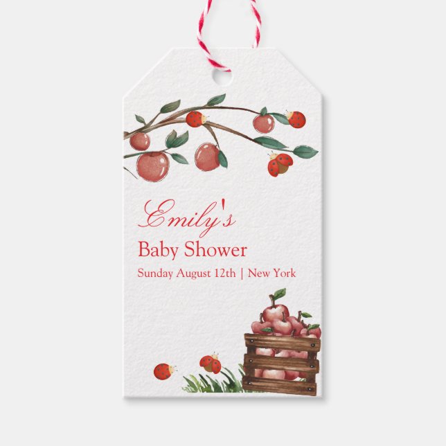 Rustikale Farm Ladybug Apple Girl Babydusche Geschenkanhänger (Vorderseite)