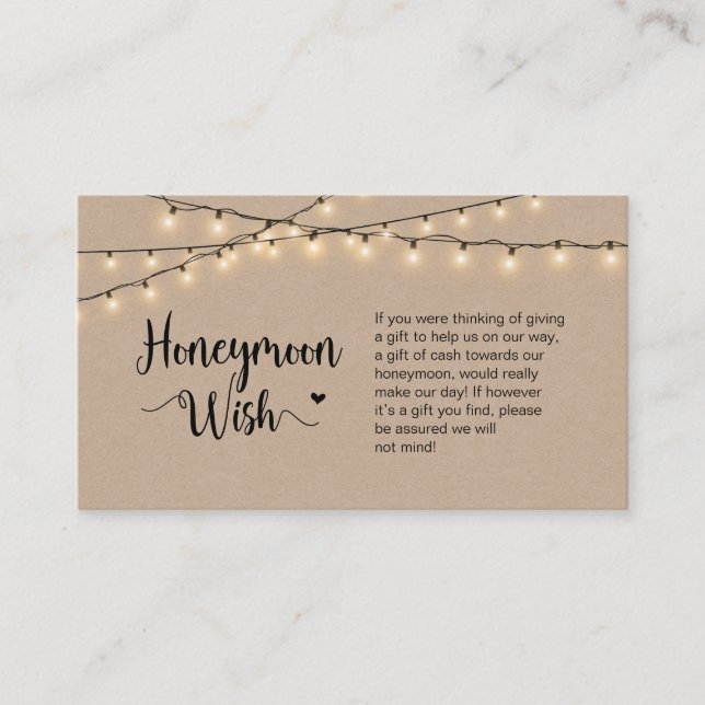 Rustikale Farm String Lights, Kraft, Honeymoon Wis Begleitkarte (Vorderseite)