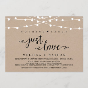 Rustikale Farm String Lights, Kraft Wedding Elopem Einladung