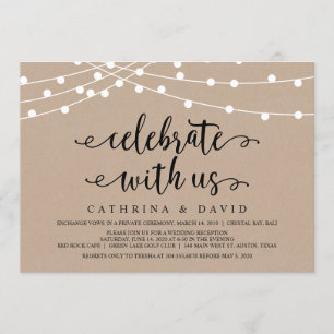 Rustikale Farm String Lights, Kraft Wedding Elopem Einladung