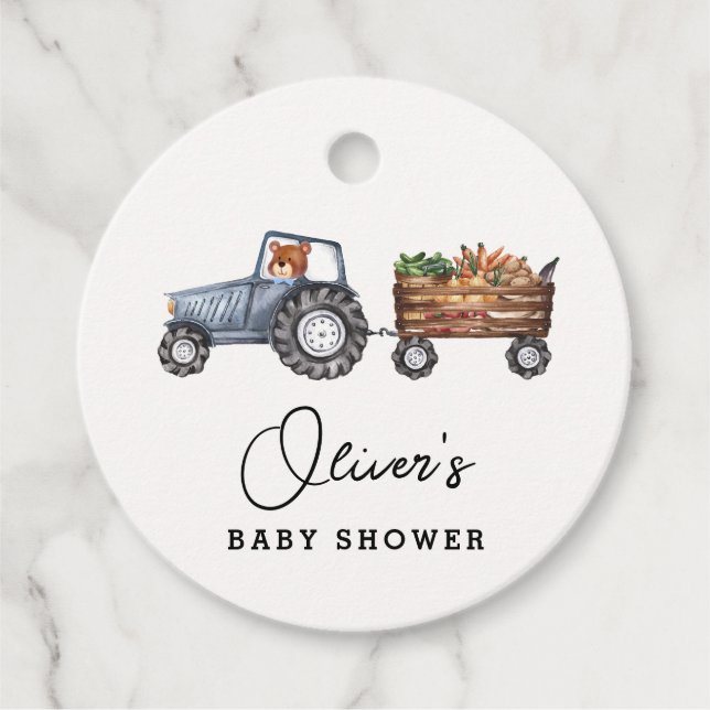 Rustikale Farm Traktor Teddy Bear Babydusche Geschenkanhänger (Vorderseite)