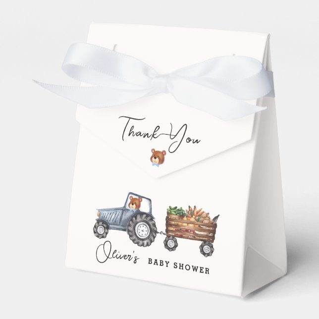 Rustikale Farm Traktor Teddy Bear Babydusche Geschenkschachtel (Vorderseite)