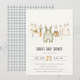 Rustikale Farm-Wäscheleine Wasserfarbe Baby Shower Einladung