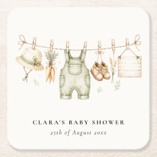 Rustikale Farm-Wäscheleine Wasserfarbe Baby Shower Rechteckiger Pappuntersetzer