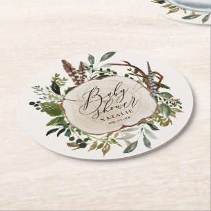 Rustikale Farmhaus-Scheune Botanische Baby-Party c Runder Pappuntersetzer