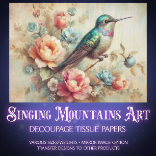 Rustikale Farmhouse-Blumen-Hummingbird-Decoupage Seidenpapier