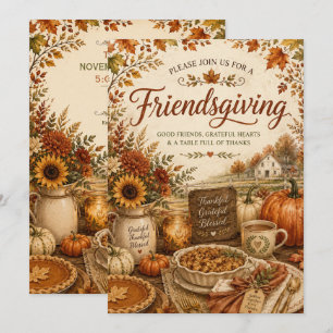 Rustikale Farmhouse-Friendsgiving-Herbst-Dinner-Ei Einladung