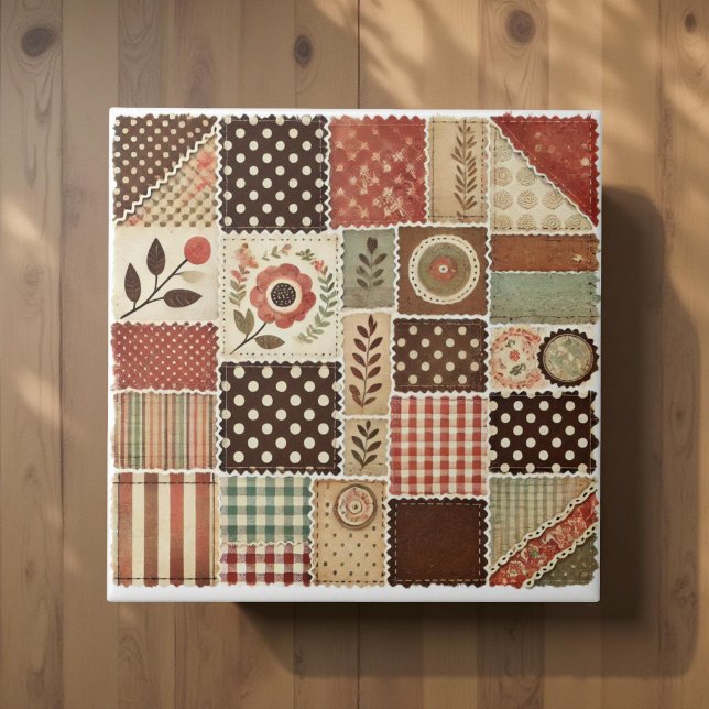 Rustikale Farmhouse-Terrakotta-Quilt-Patchwork-Blu Fliese (Von Creator hochgeladen)