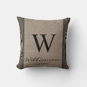 Rustikale Farmhouse-Ticking-Streifen-Burlap-Monogr Kissen