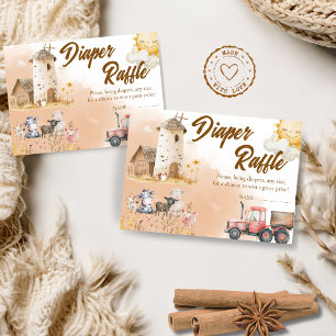 Rustikale Farmtier-Baby-Party-Windel-Raffelkarte Dankeskarte