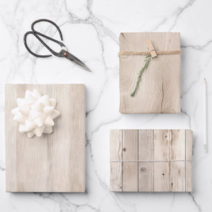 Rustikale Faux-Cream-Weiße Holzhochzeit Geschenkpapier Set