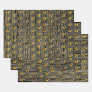 Rustikale Faux-Holzmaserung, elegante Faux-Gold "1 Geschenkpapier Set