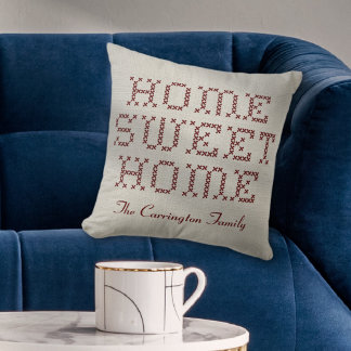 Rustikale Faux-Kreuzstich-Home-Sweet-Home-Burgund Kissen