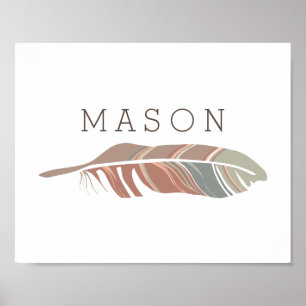 Rustikale Feder   Blue Personalisiert Name Wall Ar Poster