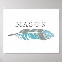 Rustikale Feder | Blue Personalisiert Name Wall Ar