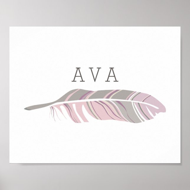 Rustikale Feder | Lila Personalisierter Name Poster (Vorne)
