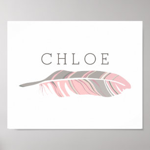 Rustikale Feder   Pink Personalisiert Name Wall Ar Poster