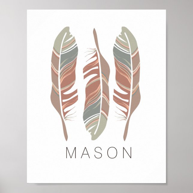 Rustikale Federn Personalisierte Boy Wall Art Prin Poster (Vorne)