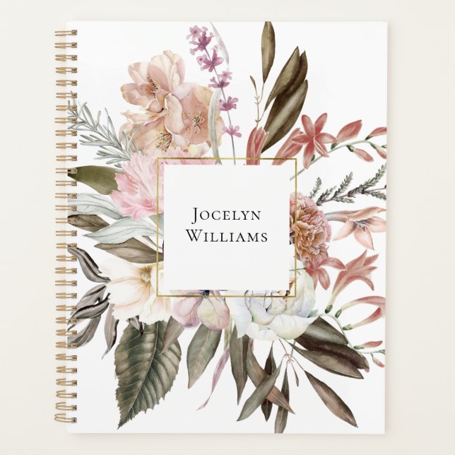 Rustikale Feminine Floral Bouquet mit Namen Planer (Vorderseite)