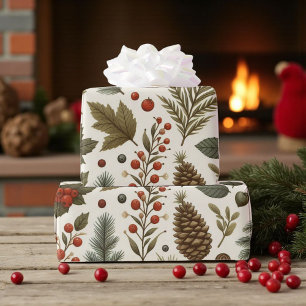 Rustikale Ferien-Wald-Pinecone-Blumen Geschenkpapier