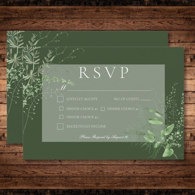 Rustikale Fern Foliage Emerald Green Dinner Hochze RSVP Karte (Rustic Fern Foliage Emerald Green Dinner Wedding RSVP Card)