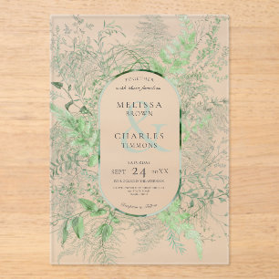 Rustikale Fern Green Foliage Smaragdgrüne Hochzeit Acryleinladungen