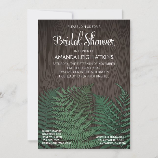 Rustikale Fern Wedding Bridal Einladungen (Vorderseite)