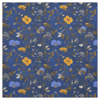 Rustikale, fette, navyblaue botanische Vintage-Blu Stoff