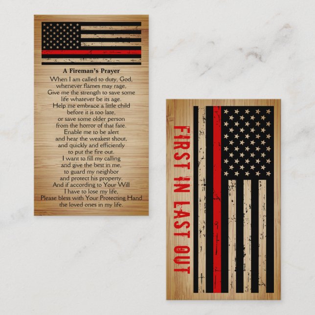 Rustikale Feuerwehrleute Gebet Bulk Thin Red Line Visitenkarte (Vorne/Hinten)