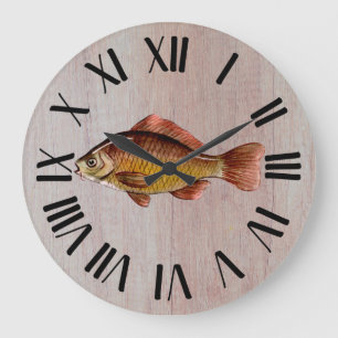 Rustikale Fisch Holz Große Wanduhr